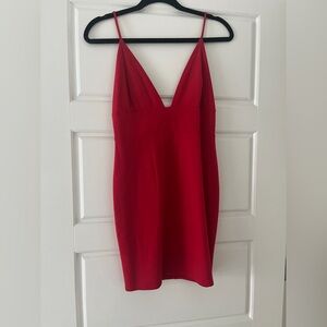 Blue Blush - Elegant Red V-Neck Mini Dress